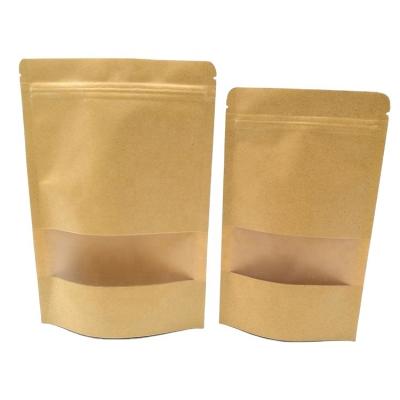 China Recyclable Wholesale Natural Kraft Paper Stand Up Pouch Bag With Window / Stand Up Kraft Paper Pouches for sale