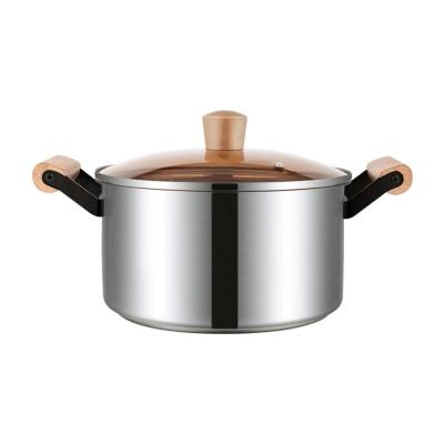 China 201 Stainless Steel Bulk Sale 22cm Soup Cooking Pot With Lid Handle 201 Stainless Steel Wooden Soup Pot for sale