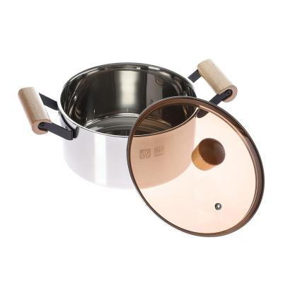 China 201 Stainless Steel Wood Handle Customized Restaurant Cooking Pot For Kitchen 201 Stainless Steel Soup Pot for sale