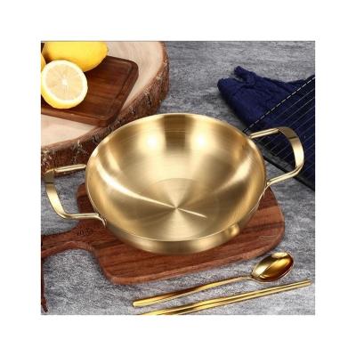 China Korean 201 Stainless Steel Restaurant 22cm Stainless Steel Hot Pot Durable Golden Food Hot Pots for sale