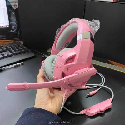 China Headband Pink Gaming Headset With Microphone LED Light Cable Computer Earphone PS5 Gaming Earphone For Girls for sale