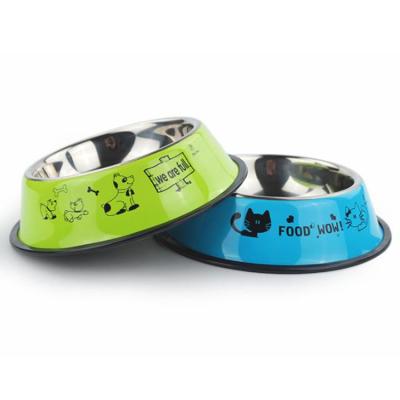 China 26cm Round Hot Selling Non-Slip Non-Slip Colored Non-Slip Pet Bowl Stainless Steel Pet Food Drinking Dishes for sale