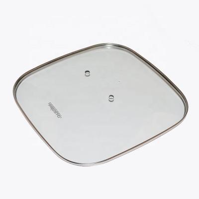 China GLASS LID G Type Viable Parents Stainless Steel Pot Tempered Glass Lid Ring Polishing Square Pan Lids Clear Glass Cover Cooking for sale