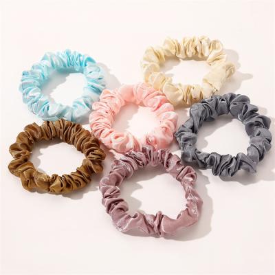 China Fashion Solid Color Wholesale Thin Satin Hair Rope Small Size Skinny Hair Scrunchies for sale