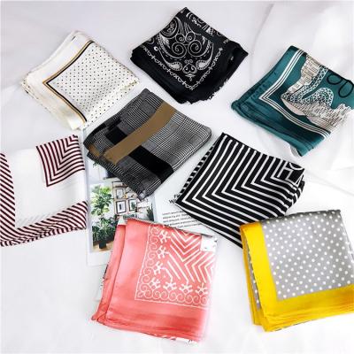 China New soft smooth stripe and polka dots design square lady satin silk scarf customized for sale