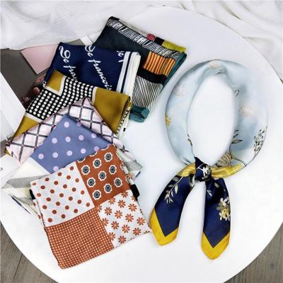 China Coustom Print Design Silk Like Square Scarf Satin Hair Scarf Fashion Neck Scarves For Women for sale