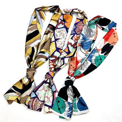 China Cenrui Twill Fashion Head Wear Elegant Popular Skinny Print Scarf High Quality Silk Scarves for sale