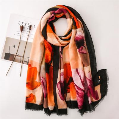 China Korean Wholesale Warm And Soft Ladies Fashion Scarves Large Flower Printing Scarves for sale