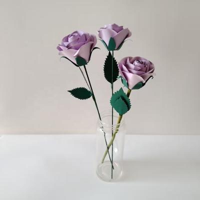 China Hot Selling Design 3D Paper Purple Rose Paper Flower For Wedding Decors for sale