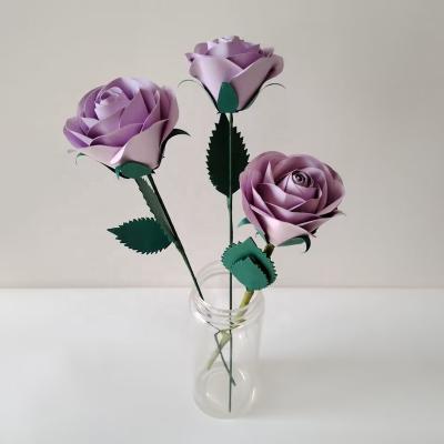 China 2023 New Design 3D Paper Purple Rose Paper Flower For Wedding Decors for sale