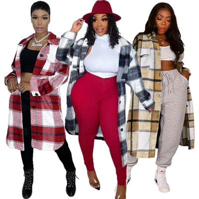 China Fashion ladies anti-pilling blouses fall clothing for women night club wear with pockets plaid shirt coat along for sale