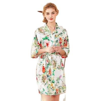 China Hot Selling QUICK DRY Belted Short Sleeve Solid Color Sleepwear Pajamas Women's Satin Kimono Long Robe for sale