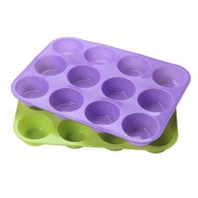 China Non Stick 12 Cup Disposable Silicone Cupcake Baking Pan Silicone Muffin Mold Cake Maker for sale