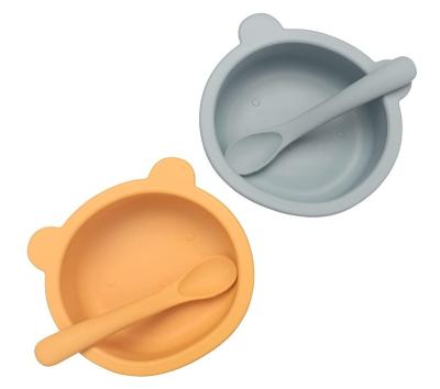 China BPA Free Baby Silicone Feeding Bowl Cartoon Cat Non-Slip Tableware Bpa No Child Dishes Kitchenware Silicone Dish For Baby Bowl for sale