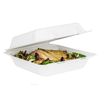 China Transitional Durable Biodegradable Leak Proof Take Out Food Box Large 9x9 Compostable Clamshell Sugarcane Bagasse Takeout Food Container for sale