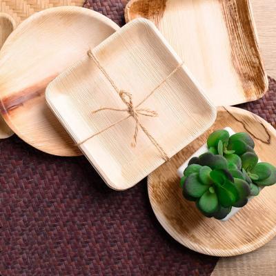 China Areca Palm Leaf Wooden Bamboo Dish Unbreakable Takeout Biodegradable Cheap Compostable Place Place For Party Food for sale