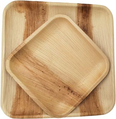 China Minimalist Customized Tableware Disposable Square Palm Leaf Disposable Square Palm Leaf Dishes Food Dinnerware Biodegradable for sale