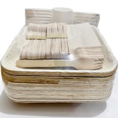 China Eco-Friendly Disposable Party Disposable Disposable Dishes Biodegradable Palm Leaf Dishes With Cutlery for sale