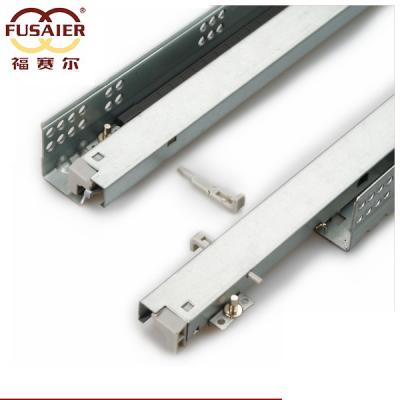 China OEM Factory Modern Sideboard 3 Folds Telescopic Drawer Slide Soft Narrow Undermount Drawer Rails WITHOUT Handle for sale