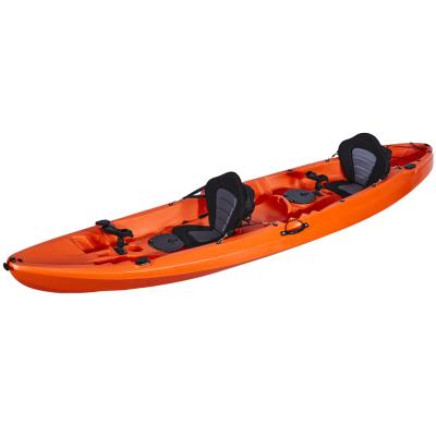 China Family Fishing Kayak LSF 3 Person Seat 2+1 Plastic Fishing Kayak Wholesale 12FT Sit On Top Canoe LLDPE for sale