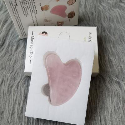 China Portable / Handheld Heart Shaped Scraping Tool Natural Stone Rose Mounted Quartz Jade Scraping Facial Massage Box for sale