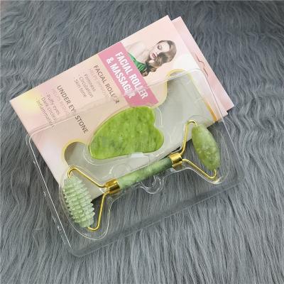 China Portable/Hand Held Dual Headed Flat Jade Roller Face Jade Roller Set Face Jade Buffing Massager for sale