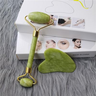 China Jade Roller Face Massage Green Roller High Quality Portable/Hand Held Jade Guasha Stone Hot Selling Jade Roller Guasha Set for sale