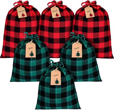 China Gift & Craft Cotton Christmas Plaid Party Favor Drawstring Gift Bag for sale