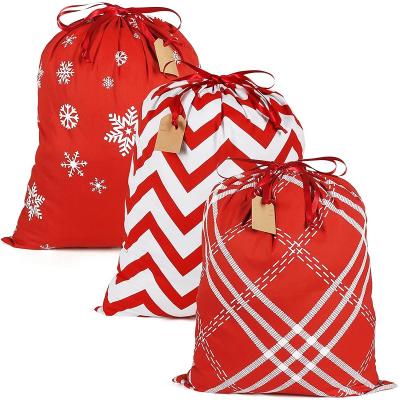 China Large Fashion Cotton Gift Bag with Drawstring, 3 Reusable Christmas Bags, Cloth Bags for Christmas Gifts for sale