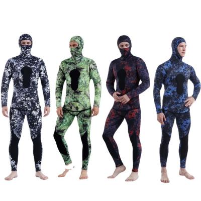 China Anti-Bacterial 3mm Men Hooded Wet Suit Stretch Neoprene Spearfishing Wetsuit 2 Piece Spearfishing Suits for Snorkeling Scuba diving Freediving for sale