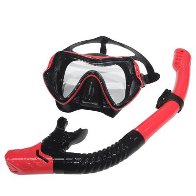 China Men Women Snorkel Mask Diving Goggles Dive Equipment Gear Unisex Snorkeling Tempered Glass 180 Large Wide Frame Silicone Set For Adults for sale