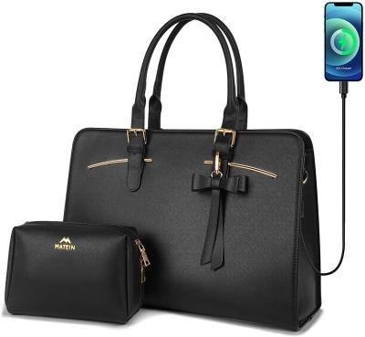 China With USB Waterproof Leather Work Briefcase Women PU Computer Shoulder Bag Women's Casual Laptop Tote Bag for sale