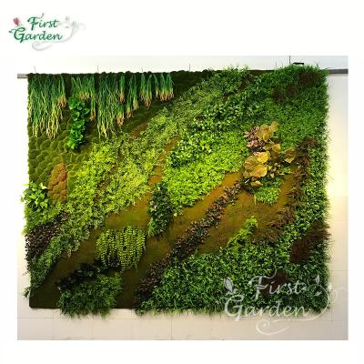 China Eco-friendly Artificial Green Moss Ferns Grass Leaves Foliage Wall Carpet Fake Plant Wedding Decoration For Vertical Grass Wall Wrap for sale