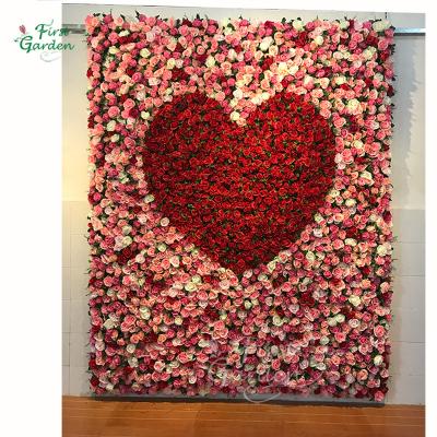 China Latest High Quality Real Touch Love Heart Rose Flower Wall Panel Wedding Eco-friendly Artificial Backdrop Decoration for sale