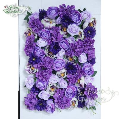 China Beautiful mysterious purple artificial hydrangea gerbera filigree wall roof decorate condole continues photography stage flower wall for sale