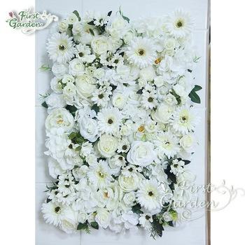 China 40*60 party gerbera peony eustoma green leaf white flower wall wedding stage hotel restaurant company beauty salon bridal store for sale