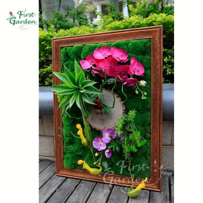 China Eco-friendly Durable Artificial Green Plant 3d Photo Frame Hanging Flowers For Home Wall Decoration for sale