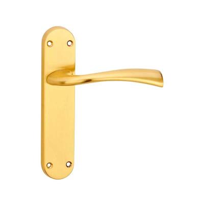 China Modern Gold Plated Modern Key Door Hardware Wood Door Handle With Plate for sale