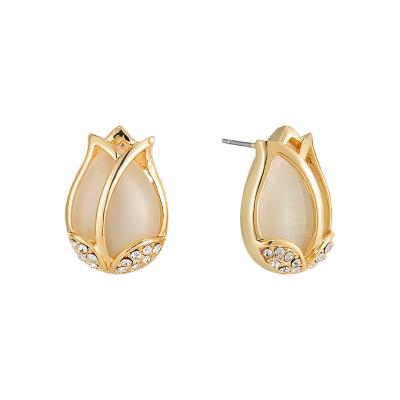 China Tulip Flower Shape Opal Rose Fashionable Gold Designer Trend 2021 Factory Price Zinc Alloy Stud Earrings for sale