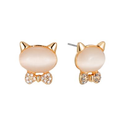 China Manufacturers List HOT NEW Hello Kitty Cat Shaped Gold Plated Alloy Custom Earrings with Opal Stones for sale