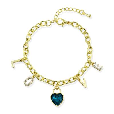 China Trendy CLASSIC Running Large Women Heart Shape Crystal Charm Decoration Fashion Gold Plated Zinc Alloy Bracelet for sale