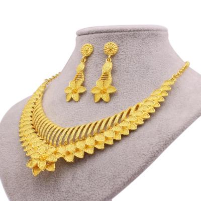 China Commuter Lady Dubai 24K Gold Soft Necklace and Earrings Jewelry Set for Brides Wedding African Indian Women for sale