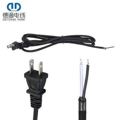 China Hot Selling Home Appliance PVC Insulated 125V American Two Plug 2 Cores Home Appliance AC Power Cord for sale