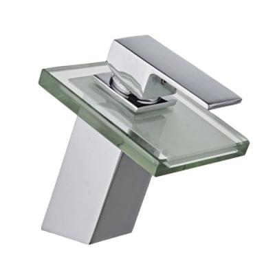 China Modern Waterfall Handle Sense CYEN 2022 Bathroom Faucets Square Shape With 3 Colors LED Basin Sink Faucet Glass Faucet for sale