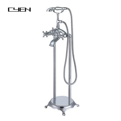 China New CYEN Slide Bar Design Floorless Free Hand Held Sprayer and Valve Polished Chrome 3 Handle Tub Faucet with Hand Shower for sale