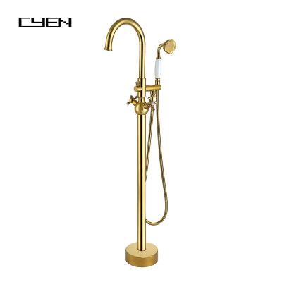 China CYEN Chrome Gold Bath Sink High Quality Brass Floorless Floor Standing Clawfoot Message Mounted Tub Faucet With Hand Held Shower for sale