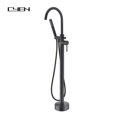 China Without Slide Bar CYEN Oil Rubbed Bronze Hand Shower Single Handle Bathroom Faucets Brass Mount Floor Tub Filler Free Bathtub Faucet for sale