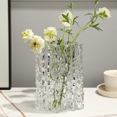 China Nordic Style Modern Clear Glass Vase Crystal Flower Vase Tall for Kitchen Home Office Dining Table Decoration for sale