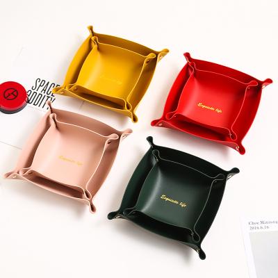 China Viable Wholesale Multicolor Daily Provisions Leather Folding Jewelry Cosmetics Storage Box Tabletop Storage Box for sale