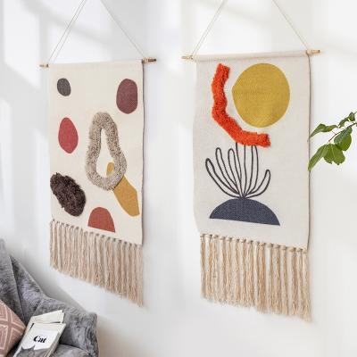 China Art Decor New Tassel Cloth Wall Hanging Decoration Tapestry Living Room Handwoven Bedroom Cloth Background Cloth for sale